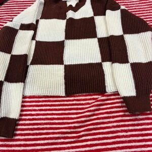 INGRACE Brown/white checkered sweater women size Smaoll.SKU10